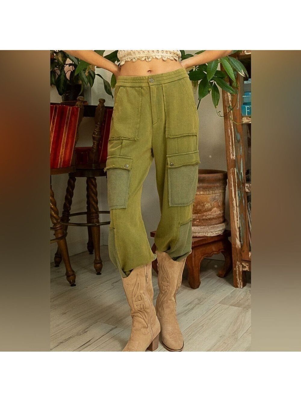 Pol Cotton Heavyweight Color Block Terry and Thermal Cargo Pants